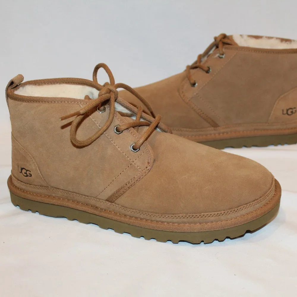 NIB UGG MEN'S NEUMEL‎ CHUKKA SUEDE SHEARLING LINED ANKLE BOOTS CHESTNUT